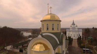 A very beautiful church complex located at a scenic intersection of two rivers in Ukraine