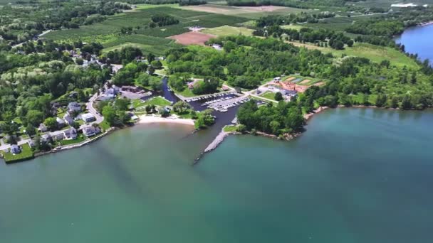 Aerial View Pultneyville Coast Lake Ontario New York — Video