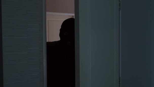 Robber Trying Enter Room House — Stockvideo
