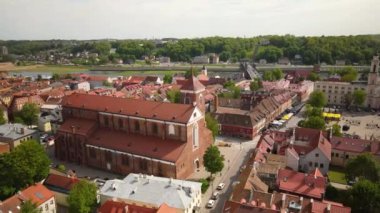 An aerial view of the Kaunas St. Peter and Paul Cathedral Basilica in Kaunas, Lithuania