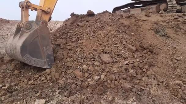 Excavator Work Mechanical Shovel Working Field Dawn — Stock videók