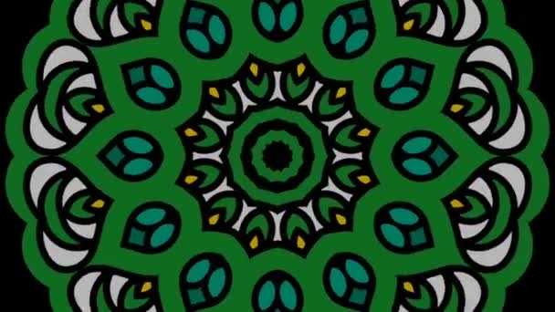 Green Rotated Floral Kaleidoscope Black Background Animation — Wideo stockowe