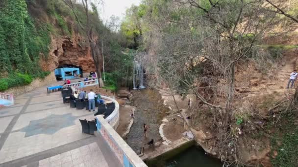 Local People Sitting Cafe Next Waterfall Sefrou — Stockvideo