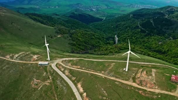 Aerial View Wind Turbines Mountains Lori Armenia — 비디오