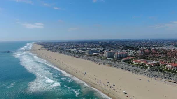Aerial View Huntington Beach Seaside City Southern California — Vídeo de Stock