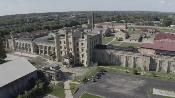 Aerial Slow Movement Old Joliet Prison Surrounded Buildings — Video