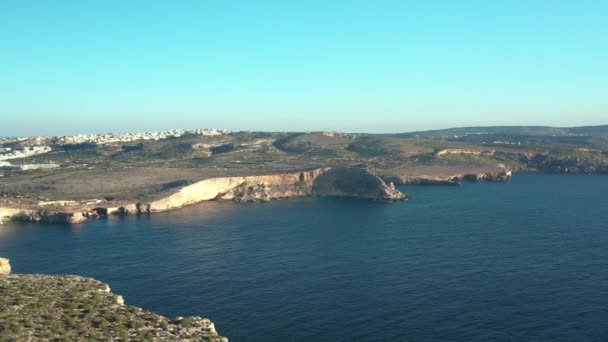 Aerial View Water Area Surrounding Rocky Coasts Sun Malta — Video