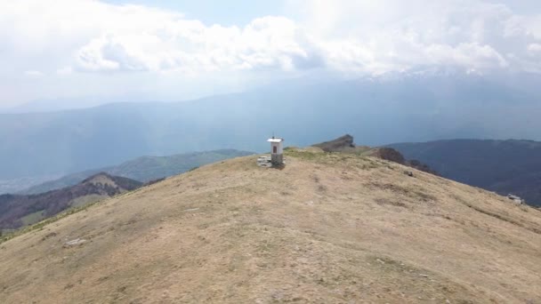 Drone Shot Small Christian Sanctuary Top Dry Mountain — Vídeos de Stock