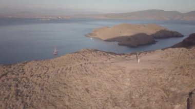 An aerial view of people on giant rock formations in Lake Mead National Recreation Area
