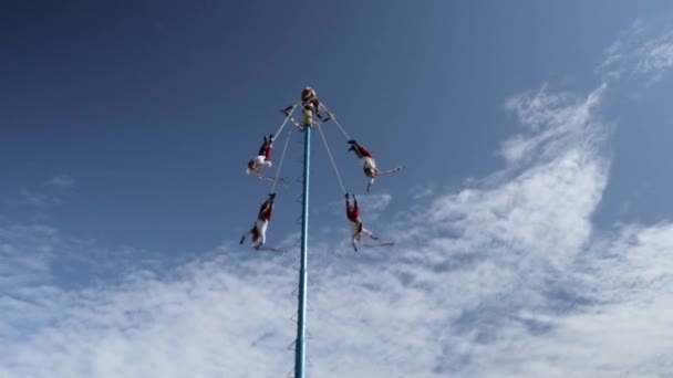 Footage Voladores Papantla Ancient Mexican Ritual Playa Del Carmen Fundadores — 비디오