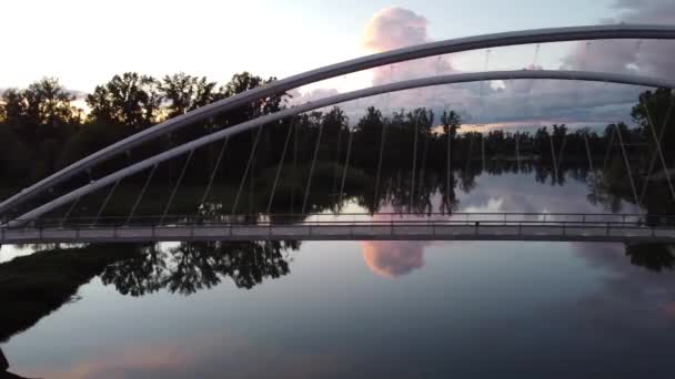 Aerial Drone Footage Peter Courtney Minto Island Bridge Sunset Salem — Stock video