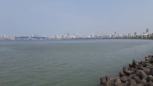 General View Deserted Ocean Side View Marine Drive Mumbai — Stock video