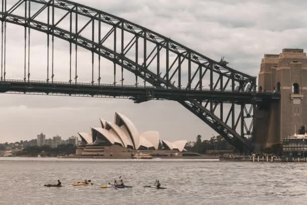 Time Lapse Sydney Harbor Bridge River Opera House Blue Point — Vídeo de Stock