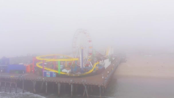 Beautiful View Pier Santa Monica California Thick Fog — Stock Video