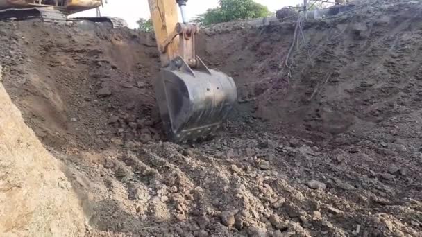 Excavator Work Backhoe Mechanical Shovel Working Field Dig Dig Center — Video Stock