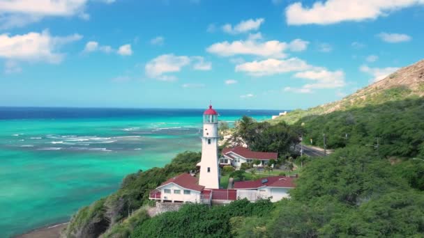 Aerial Footage Makapuu Point Lighthouse Hawaiian Island Oahu — Vídeos de Stock