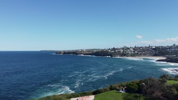 Beautiful Drone Footage Blue Sea Bondi Beach Sydney New South — Wideo stockowe