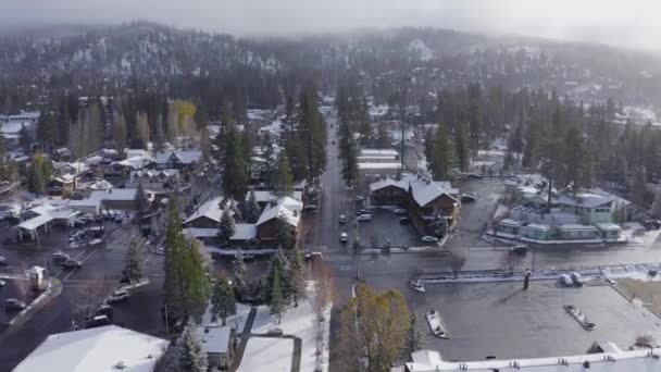 Aerial View Big Bear City California Winter — Video Stock