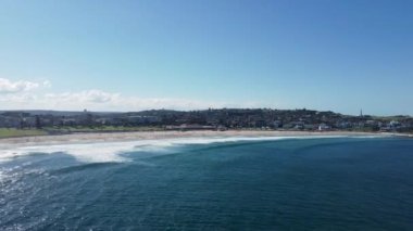 The beautiful aerial drone footage of the blue sea and Bondi Beach. Sydney, New South Wales, Australia.