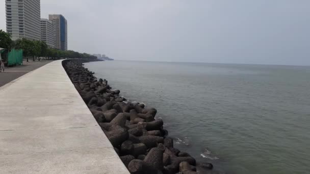 Deserted Marine Drive Surrounding Area First Day Lockdown Mumbai Due — Stock Video