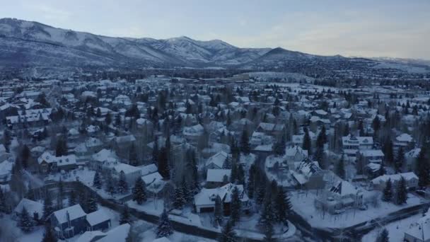 Drone Aerial Flying View Cold Winter Big Bear Evening Time — Video Stock