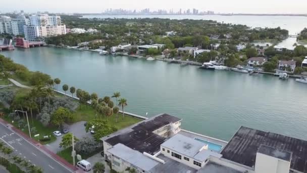 Hög Vinkel Utsikt Över Florida Beach Miami Usa Vid Solnedgången — Stockvideo