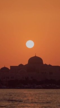 A time-lapse footage of the Presidential Palace in Abu Dhabi, UAE at sunset