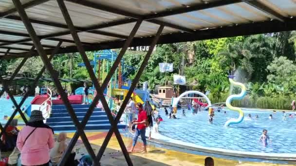 Indonezyjski Dzieci Pływanie Odkrytym Basenie — Wideo stockowe