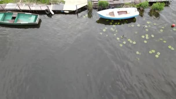 Beautiful View Lake Zegrze Boats Pier — Video