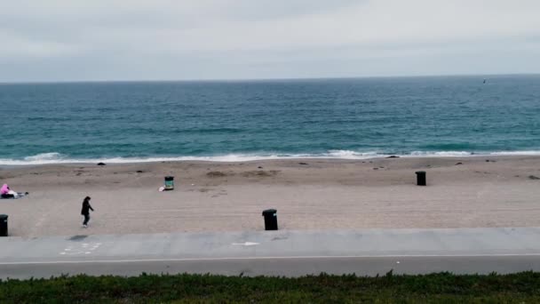 Woman Walks Beach Ocean Los Angeles — Video Stock