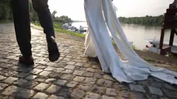 Couple Walking Wedding Making Life Happy Being Together — Video Stock