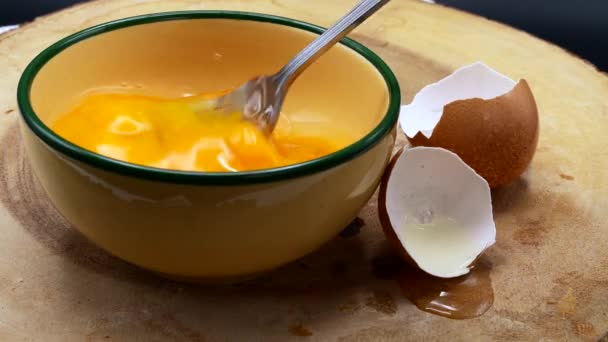 Cook Beating Eggs Fork Yellow Bowl — Wideo stockowe