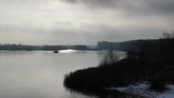 Drone Flies Frozen Lake Drone Flies You Can See Winter — Stok video