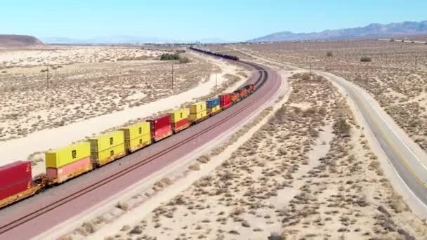 Aerial View Freight Train Desert Baker California — Stock videók