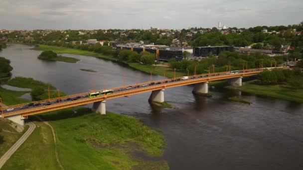 Aerial View Petras Vileisis Bridge Kaunas Lithuania — Video Stock