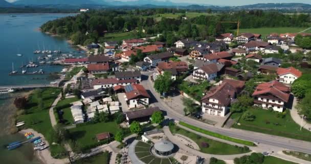 Drone Shot Small Touristic Town Gstadt Chiemsee Bavaria Sea — Wideo stockowe