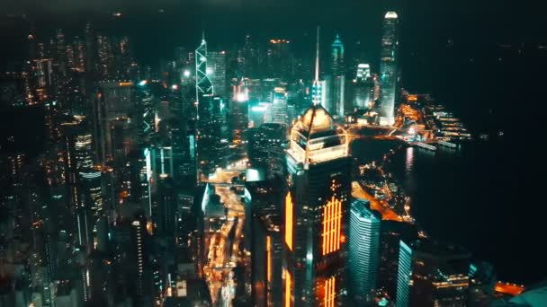 Une Vue Aérienne Emblématique Horizon Hong Kong Nuit — Video