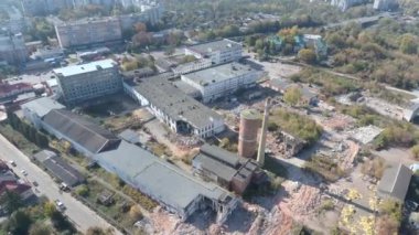 A bird's eye view of the ruins of a Soviet Era factory in Zhytomyr, Ukraine