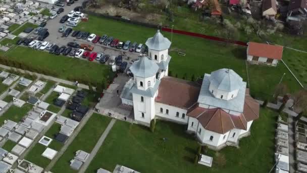 Circular Aerial Video Church Reghin City Romania — Stok video