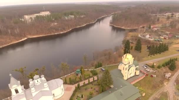 Very Beautiful Church Complex Located Scenic Intersection Two Rivers Ukraine – Stock-video