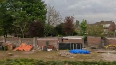 A view of the buildings from the train in the Netherlands