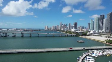 An aerial view of the Miami skyline, Florida, on a sunny day