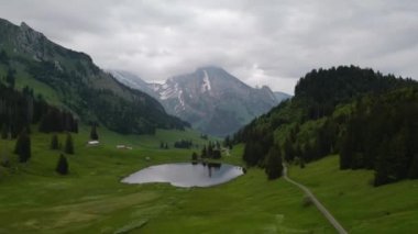 Drone shot of Graeppelensee in Appenzell alps, Switzerland