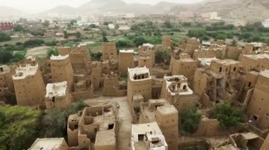 Stunning view of an old village with traditional houses on the outskirts of the southern city of Dhahran Al-Janub.