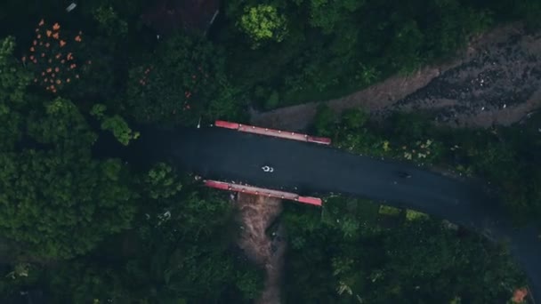 Aerial View Road Leading Green Forests Fields — Vídeo de Stock