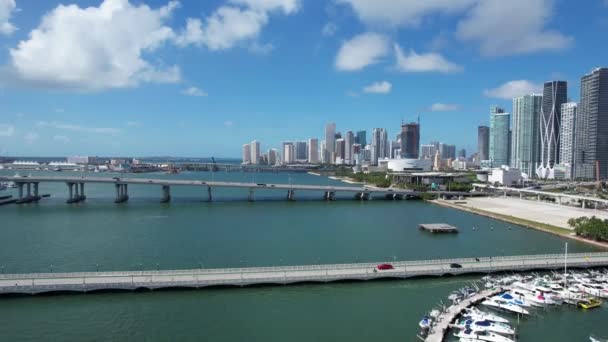 Aerial View Miami Skyline Florida Sunny Day — Stockvideo