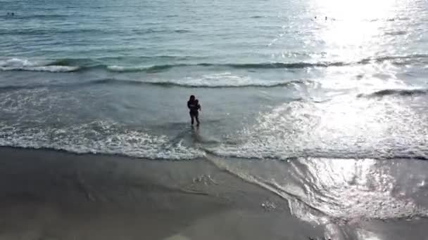 Young Woman Walking Beach Her Kids Sunny Day — Stockvideo