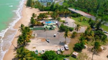 The fishing village in Loiza, Puerto Rico aerial flying view