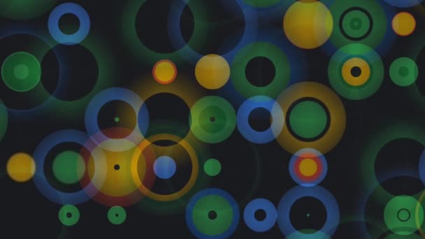 黒を背景にカラフルな点滅するライトのアニメーションサークル形状 — ストック動画
