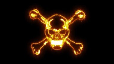 Kafatası ateş ve kemikler siyah üzerine 